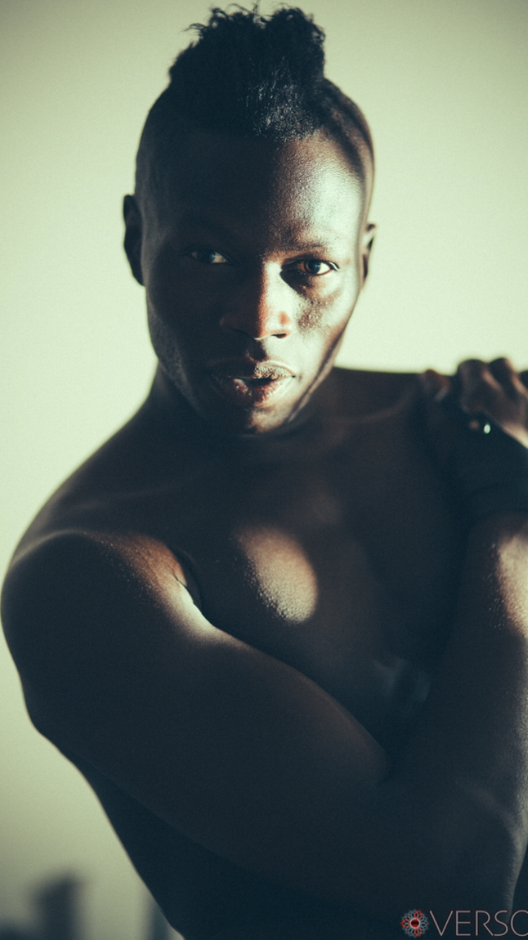 Portrait with shaved head studio