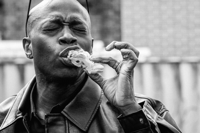 Black and white portrait eating ice cream